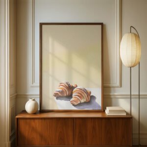 Duo of French Croissants Print - Bakery Wall Decor - Buttery Pastry Watercolor Art