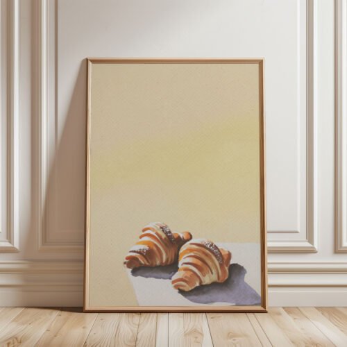 Duo of French Croissants Print - Bakery Wall Decor - Buttery Pastry Watercolor Art