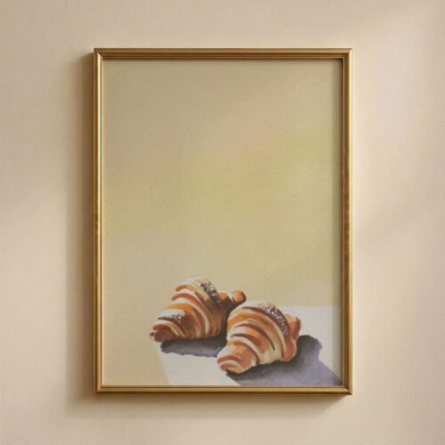 Duo of French Croissants Print - Bakery Wall Decor - Buttery Pastry Watercolor Art
