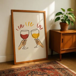 Cheers Art Print - Best Friend Gift - Watercolor Wine Toast Illustration