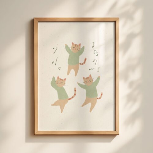 Set of 3 - Dancing Trio - Cute Dancing Cat Illustration Set