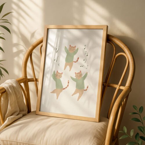 image.png Trio of Brown Cats in Green Sweaters - Cozy Winter Art - Hygge Home Decor Print