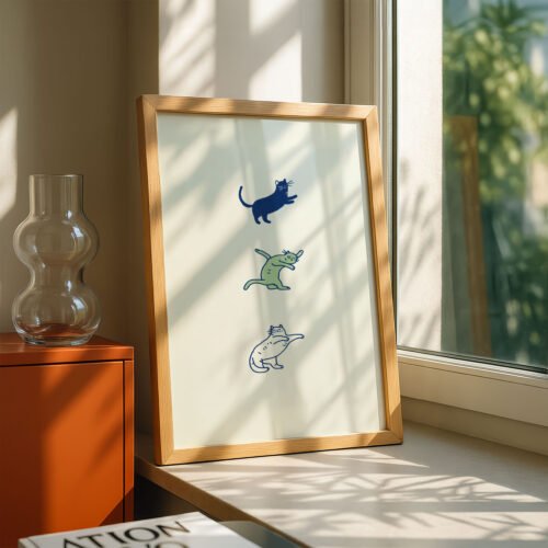 image.png Funny Dancing Cats Print - Morning Stretch Art - Relaxing Bedroom Decor