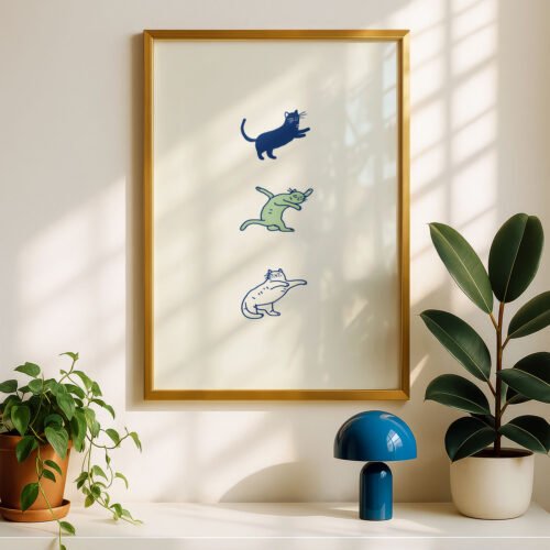 image.png Funny Dancing Cats Print - Morning Stretch Art - Relaxing Bedroom Decor