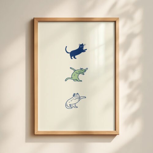 image.png Funny Dancing Cats Print - Morning Stretch Art - Relaxing Bedroom Decor