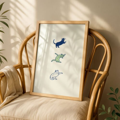 image.png Funny Dancing Cats Print - Morning Stretch Art - Relaxing Bedroom Decor