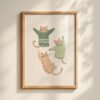 Set of 3 - Dancing Trio - Cute Dancing Cat Illustration Set