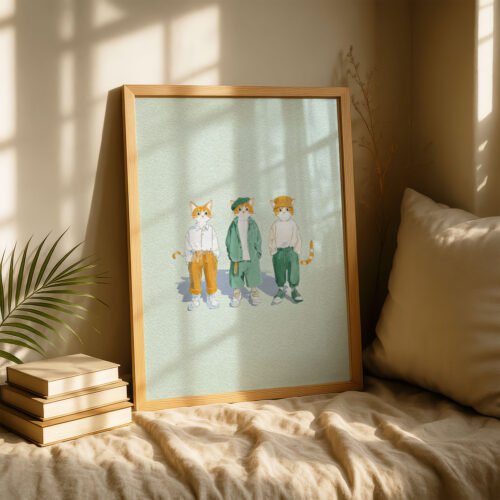 Hip Hop Cats Art Print - Cool Cat Poster - Streetwear Vibe Decor