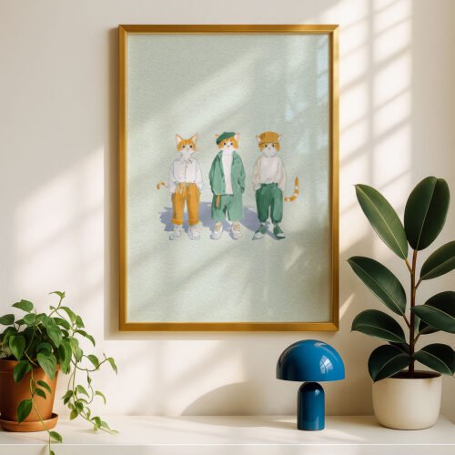 Hip Hop Cats Art Print - Cool Cat Poster - Streetwear Vibe Decor