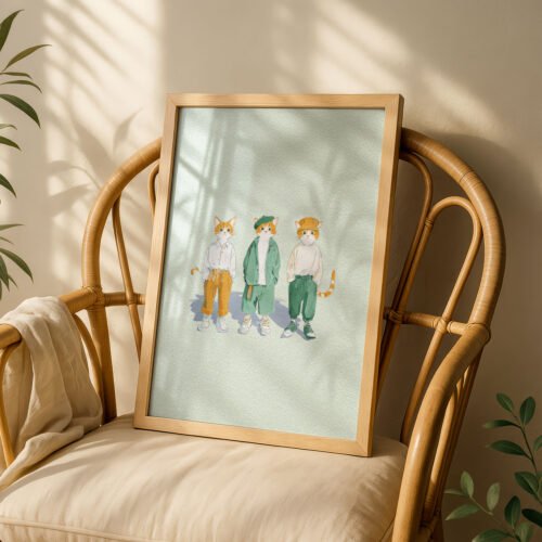 Hip Hop Cats Art Print - Cool Cat Poster - Streetwear Vibe Decor