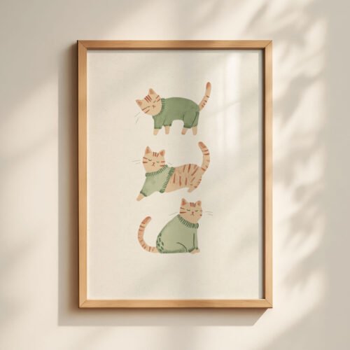 Set of 3 - Dancing Trio - Cute Dancing Cat Illustration Set