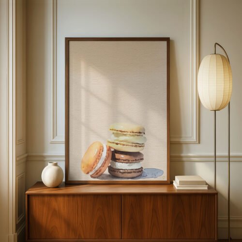 image.png French Macarons Stack Print - Patisserie Wall Art - Sweet Dessert Illustration