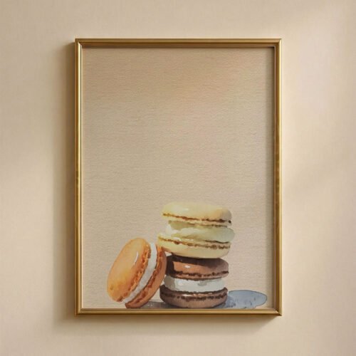 3-macarons_5 French Macarons Stack Print - Patisserie Wall Art - Sweet Dessert Illustration