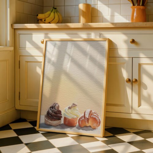 image.png Stack of Sweet Pastries Print - Dessert Lover Gift - Bakery Counter Wall Art