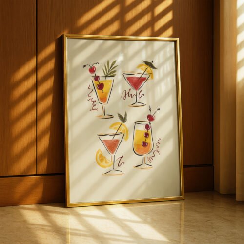 Classic Cocktails Art - Summer Drinks Illustration - Tropical Bar Decor