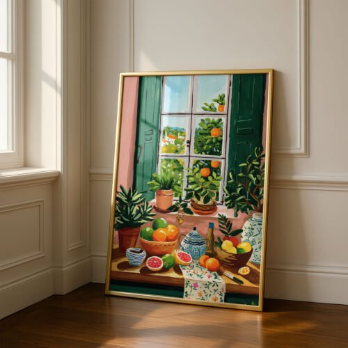 Open Window Garden View Print - Sunny Summer Room Decor - Green Aesthetic Art