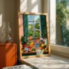 Open Window Garden View Print - Sunny Summer Room Decor - Green Aesthetic Art