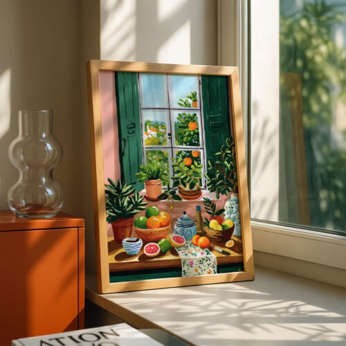 Open Window Garden View Print - Sunny Summer Room Decor - Green Aesthetic Art