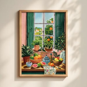 Open Window Garden View Print - Sunny Summer Room Decor - Green Aesthetic Art