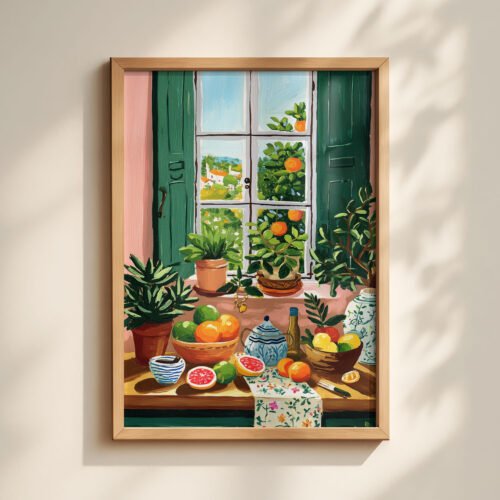 Open Window Garden View Print - Sunny Summer Room Decor - Green Aesthetic Art