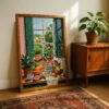Open Window Garden View Print - Sunny Summer Room Decor - Green Aesthetic Art
