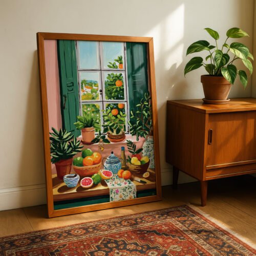 Open Window Garden View Print - Sunny Summer Room Decor - Green Aesthetic Art