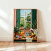 Open Window Garden View Print - Sunny Summer Room Decor - Green Aesthetic Art