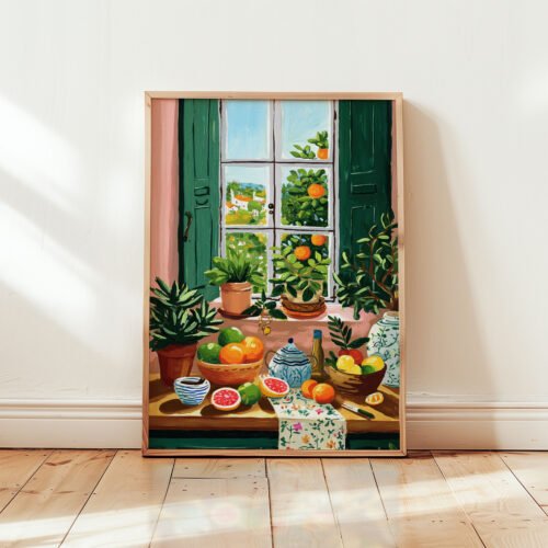 Open Window Garden View Print - Sunny Summer Room Decor - Green Aesthetic Art