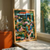 Busy Flower Market Art Print - Colorful Botanical Wall Decor - Whimsical City Scene