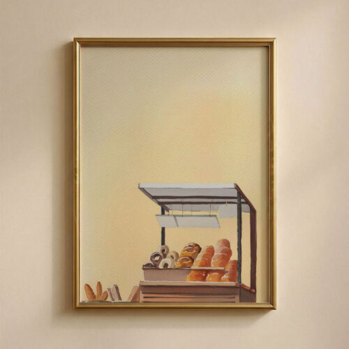 French Bakery Stand Art Print - Outdoor Market Decor - Boulangerie Watercolor