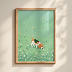Beagle Nursery Wall Decor – Cute Dog in Nature Print – Gift for Beagle Lover