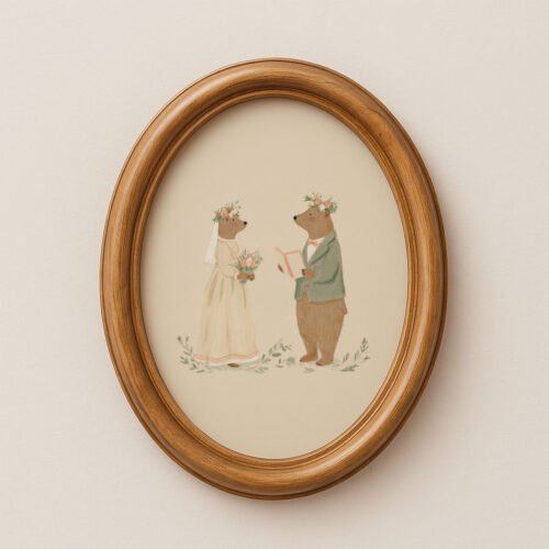 Bear Bride and Groom Print - Woodland Wedding Gift - Vintage Couple Art