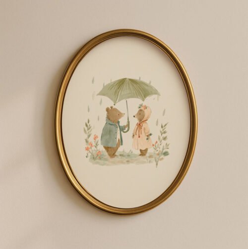 Romantic Bear Couple Art - Forest Love Illustration - Anniversary Wall Decor