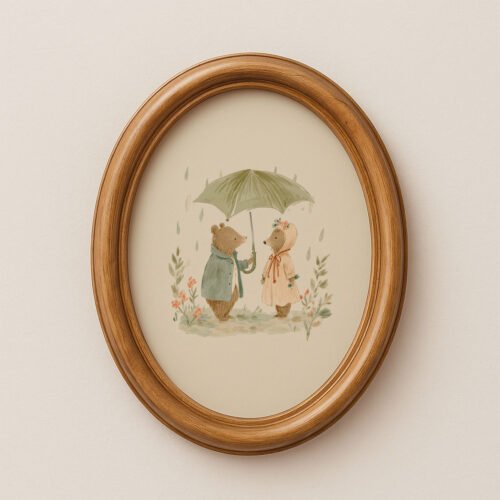 Romantic Bear Couple Art - Forest Love Illustration - Anniversary Wall Decor