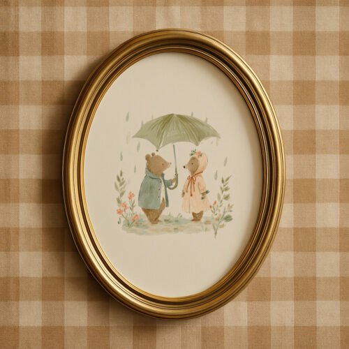 Romantic Bear Couple Art - Forest Love Illustration - Anniversary Wall Decor
