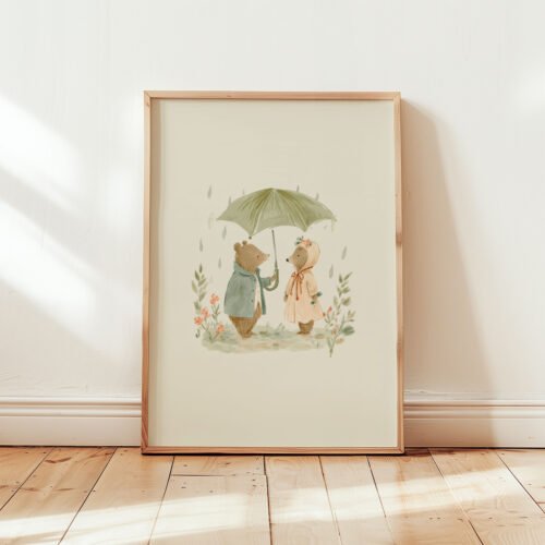 Romantic Bear Couple Art - Forest Love Illustration - Anniversary Wall Decor