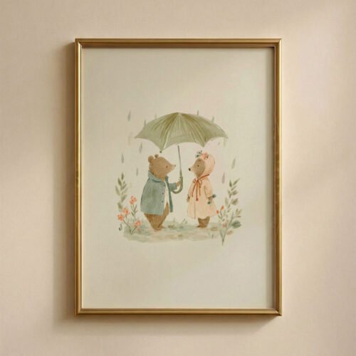 Romantic Bear Couple Art - Forest Love Illustration - Anniversary Wall Decor