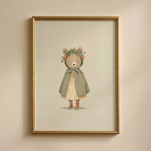 Bear-girl-2_7 Set of 6 - Little Dreamers - Storybook Nursery Animal Art Set