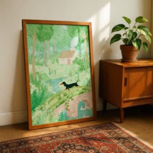 image.png Dachshund Nursery Wall Art – Whimsical Forest Dog Print – Gift for Weiner Dog Lover