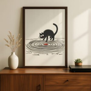 Black cat with Vinyl Red Accent - Gift for Vinyl and Cat Lover
