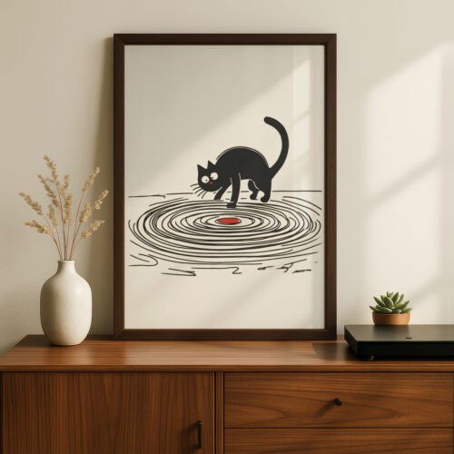 Black cat with Vinyl Red Accent - Gift for Vinyl and Cat Lover