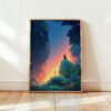 Black Cat In Firefly Glow Forest – Mystical Night Illustration Home Decor