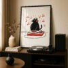 Black Cat Headphones Print - Vinyl Record DJ Wall Art
