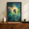 Black Cat in Deep Summer Green Forest – Atmostpheric Nature Art