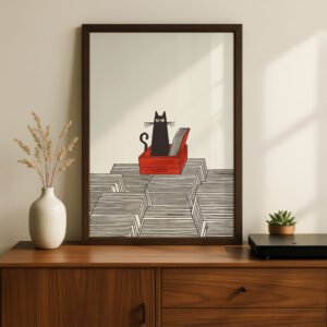 Cat in Records Box - Music Room Decor