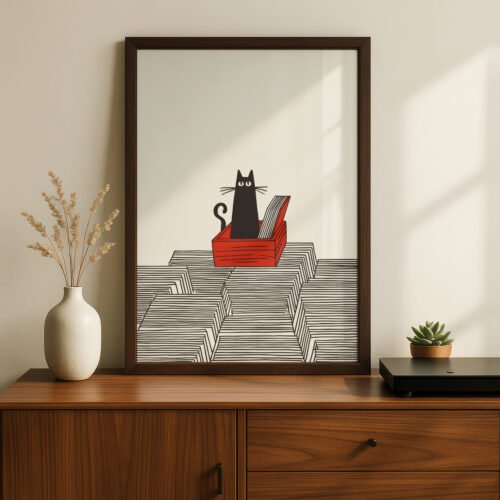 Cat in Records Box - Music Room Decor