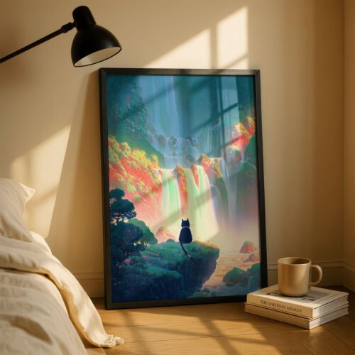 Black Cat in Deep Summer Green Forest – Atmostpheric Nature Art