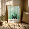Peeking Black Cat Art - Hello Kitty Print - Cute Wall Decor