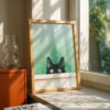 Peeking Black Cat Art - Hello Kitty Print - Cute Wall Decor