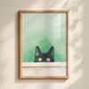 Peeking Black Cat Art - Hello Kitty Print - Cute Wall Decor